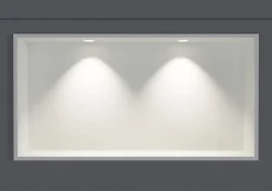 Niche murale douche acier inox + 2 Spots LED, étagère douche encastrable - 30x60x10cm (HxLxP) - Blanc, 2x Spot Blanc mat