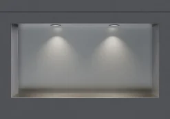 Niche murale douche acier inox + 2 Spots LED, étagère douche encastré NT306010X, 30x60x10cm (HxLxP), Acier brossé, 2 Spot noir mat