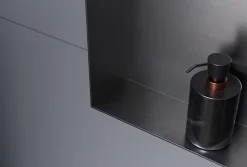 Niche murale douche acier inox + Spot LED, étagère douche encastrable NT303010X, 30x30x10cm (HxLxP), Gun métal, 1x Spot Blanc mat