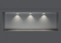 Niche murale douche acier inox + 3 Spots LED, étagère douche encastré NT309010X, 30x90x10cm (HxLxP), Acier brossé, 3 Spot noir mat