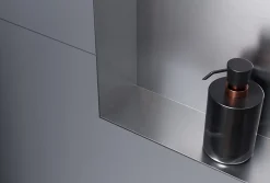 Niche murale douche acier inox + 3 Spots LED, étagère douche encastré NT309010X, 30x90x10cm (HxLxP), Acier brossé, 3 Spot noir mat