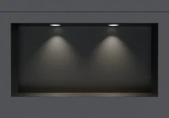 Niche murale douche acier inox + Spot LED, étagère douche encastrable NT206010X - 20x60x10cm (HxLxP) - Noir, 2x Spot Blanc mat