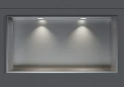 Niche murale douche acier inox + 2 Spots LED, étagère douche encastrable - 30x60x10cm (HxLxP) - Acier brossé, 2x Spot Chrome