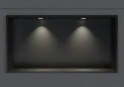 Niche murale douche acier inox + 2 Spots LED, étagère douche encastrable - 20x60x10cm (HxLxP) - Noir, 2x Spot noir mat
