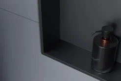 Niche murale douche acier inox + Spot LED, étagère douche encastrable - 20x30x10cm (HxLxP) - Noir, 1x Spot Chrome