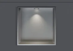Niche murale douche acier inox + Spot LED, étagère douche encastrable - 20x30x10cm (HxLxP) - Acier brossé, 1x Spot noir mat