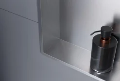 Niche murale douche acier inox + 2 Spots LED, étagère douche encastrable - 30x60x10cm (HxLxP) - Acier brossé, 2x Spot noir mat