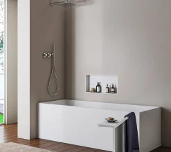 Niche Murale Douche Blanche Fonte minérale étagère Rangement Douche Salle de Bain encastrable BA2513, H.25xP.13xL.90cm, Blanc mat