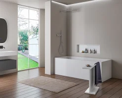 Niche Murale Douche Blanche Fonte minérale étagère Rangement Douche Salle de Bain encastrable BA2513, H.25xP.13xL.90cm, Blanc mat