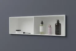 Niche Murale Douche Blanche Fonte minérale étagère Rangement Douche Salle de Bain encastrable BA2520, H.25xP.20xL.90cm, Blanc mat