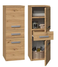 NINA - Meuble salle de bain 2 portes + 1 tiroir - 30x30x85cm - Colonne basse rangement SDB
