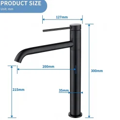 Noir Mitigeur de Lavabo Robinet Salle de Bain Haut Robinet pour Vasque Bec Pivotant en Inox SS304 pour Salle de Bain