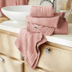 OUREA - Serviette de Toilette 50x90cm Gaze de Coton Rose pêche