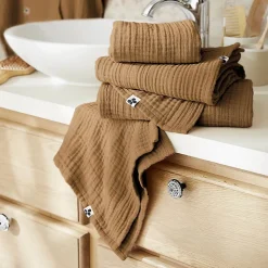 OUREA - Serviette de Toilette 50x90cm Gaze de Coton Camel