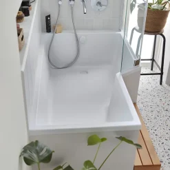 Pack baignoire bain douche 160 x 90 JACOB DELAFON Neo version droite + pare bain chromé + tablier de baignoire en angle