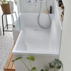 Pack baignoire bain douche 170 x 90 JACOB DELAFON Neo version gauche + pare bain chromé + tablier de baignoire en angle