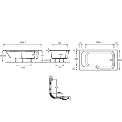 Pack baignoire bain douche 170 x 90 JACOB DELAFON Malice version droite + tablier en niche
