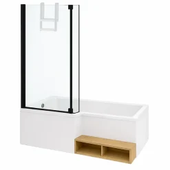 Pack baignoire bain douche 180 x 90 JACOB DELAFON Neo version gauche + pare bain noir mat + tablier de baignoire en angle