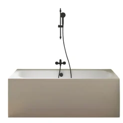 Pack baignoire droite 170 x 75 JACOB DELAFON Elise + tablier niche + pommeau et mitigeur bain noir mat Aimé + vidage