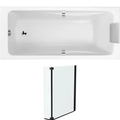 Pack baignoire droite 180 X 80 JACOB DELAFON Odéon Up + pare bain 2 volets noir mat