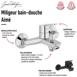 Pack baignoire droite 170 x 75 JACOB DELAFON Elise + mitigeur bain douche chromé + vidage