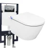 Pack Bâti-support G3008 + Toilettes Japonais céramique, WC lavant japonais - 38,4x59,3x38cm - Basic 1102 - Plaque 4111 Satin