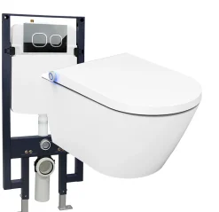 Pack Bâti-support G3008 + Toilettes Japonais céramique, WC lavant japonais - 38,4x59,3x38cm - Basic 1102 - Plaque 4111 Satin