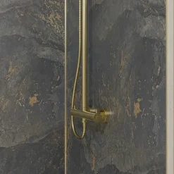 Pack de 2 panneaux muraux de salle de bains, gris et doré effet pierre avec profilés dorés, l.120+90 x H.210 x P.0,3 cm, Galedo Homestone
