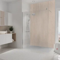 Pack de 2 panneaux muraux de salle de bains l.100 x H.255 cm, effet travertin romain , Schulte DécoDesign Décor