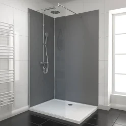 Pack de 2 panneaux muraux de salle de bains, gris foncé avec profilés chromés, l.120+90 x H.210 x P.0,3 cm, Galedo Alucolors