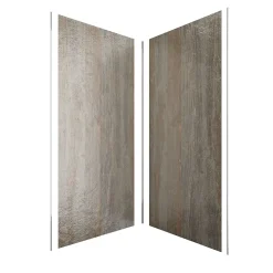 Pack de 2 panneaux muraux de salle de bains, marron effet pierre avec profilés chromés, l.90+90 x H.210 x P.0,3 cm, Galedo Homestone