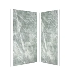 Pack de 2 panneaux muraux de salle de bains, vert effet pierre avec profilés chromés, l.120+90 x H.210 x P.0,3 cm, Galedo Homestone