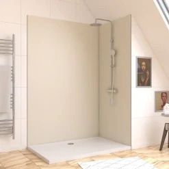 Pack de 2 panneaux muraux de salle de bains, ivoire avec profilés chromés, l.120+90 x H.210 x P.0,3 cm, Galedo Alucolors