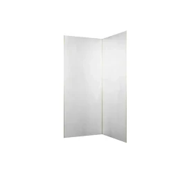 Pack de 2 panneaux muraux de salle de bains, blanc effet pierre avec profilés dorés, l.90+90 x H.210 x P.0,3 cm, Galedo Homestone