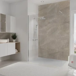 Pack de 2 panneaux muraux de salle de bains l.100 x H.255 cm, effet pierre taupe sablée, Schulte DécoDesign décor