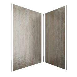 Pack de 2 panneaux muraux de salle de bains, marron effet bois avec profilés chromés, l.120+90 x H.210 x P.0,3 cm, Galedo Homestone