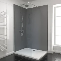 Pack de 2 panneaux muraux de salle de bains, gris foncé avec profilés noirs, l.120+90 x H.210 x P.0,3 cm, Galedo Alucolors