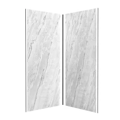 Pack de 2 panneaux muraux de salle de bains, blanc effet marbre avec profilés noirs, l.90+90 x H.210 x P.0,3 cm, Galedo Homestone