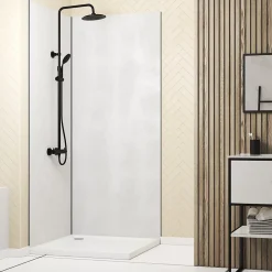 Pack de 2 panneaux muraux de salle de bains, blanc effet pierre avec profilés noirs, l.90+90 x H.210 x P.0,3 cm, Galedo Homestone
