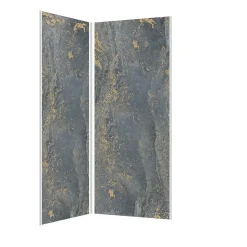 Pack de 2 panneaux muraux de salle de bains, gris et doré effet marbre avec profilés chromés, l.90+90 x H.210 x P.0,3 cm, Galedo Homestone
