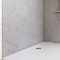 Pack de 2 panneaux muraux de salle de bains, gris effet pierre avec profilés chromés, l.120+90 x H.210 x P.0,3 cm, Galedo Homestone