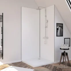 Pack de 2 panneaux muraux de salle de bains, blanc avec profilés noirs, l.90+90 x H.210 x P.0,3 cm, Galedo Alucolors