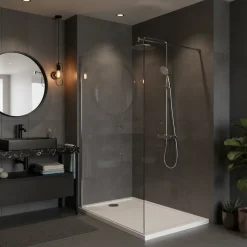 Pack Douche Complet : Paroi Walk-In 120x200 Chrome + Colonne SAT 3 Jets + Receveur Marbre Coulé Blanc 120x90 (SAT120C7PR129W)