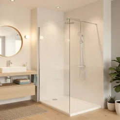 Pack Douche Complet : Paroi Walk-In 120x200 Chrome + Colonne SAT 3 Jets + Receveur Marbre Coulé Blanc 120x90 (SAT120C7PR129W)