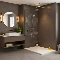 Pack Douche Complet avec Paroi Walk-In 100x200 Chrome + Colonne SAT 3 Jets + Receveur Marbre Coulé Blanc 120x80 (SAT100C7PR128W)