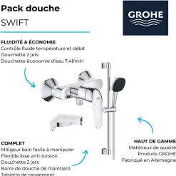 Pack douche mécanique Swift 2023 avec ensemble de douche Vitalio Comfort 110 et tablette en angle