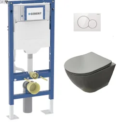 Pack Geberit UP320 + Cuvette sans bride KELOS Flush Gris Clair + Plaque Sigma Blanc