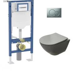 Pack Geberit UP320 + Cuvette sans bride KELOS Flush Gris Clair + Plaque Sigma Chromé Mat