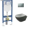 Pack Geberit UP320 + Cuvette sans bride KELOS Flush Gris Foncé + Plaque Sigma Blanc