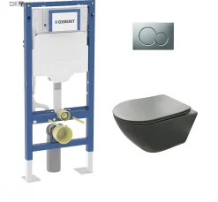 Pack Geberit UP320 + Cuvette sans bride KELOS Flush Gris Foncé + Plaque Sigma Blanc